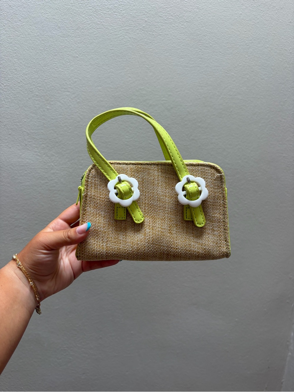 Urban Outfitters Straw Mini Bag with Lime Green Handles